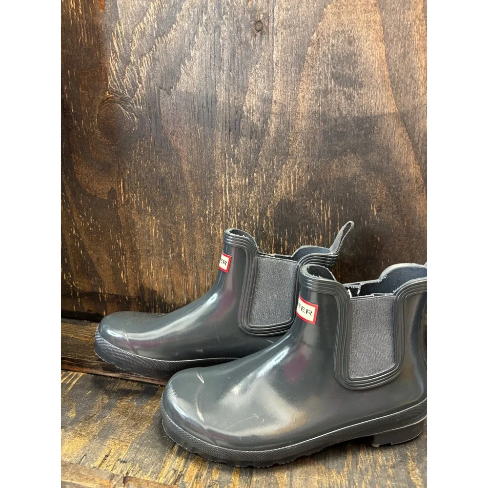 Hunter Original Chelsea Gloss Rain Boots Dark Gray Waterproof WFS2078RGL US 7